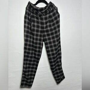 Hollister Women’s Plaid Paperbag Pants Black White Size S Belted Trousers
